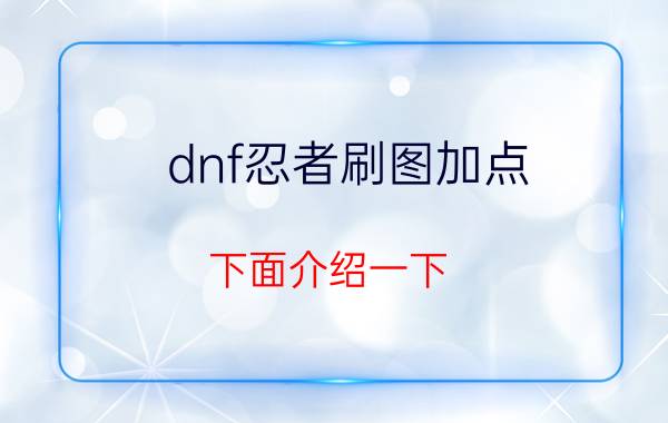 dnf忍者刷图加点 下面介绍一下